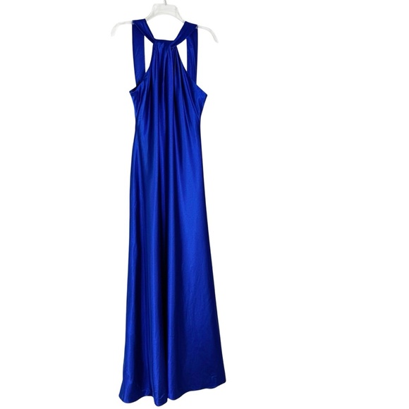Calvin Klein Halter Neck Gown with Draped Neckline and Open Back Blue Size 14 - Picture 4 of 10